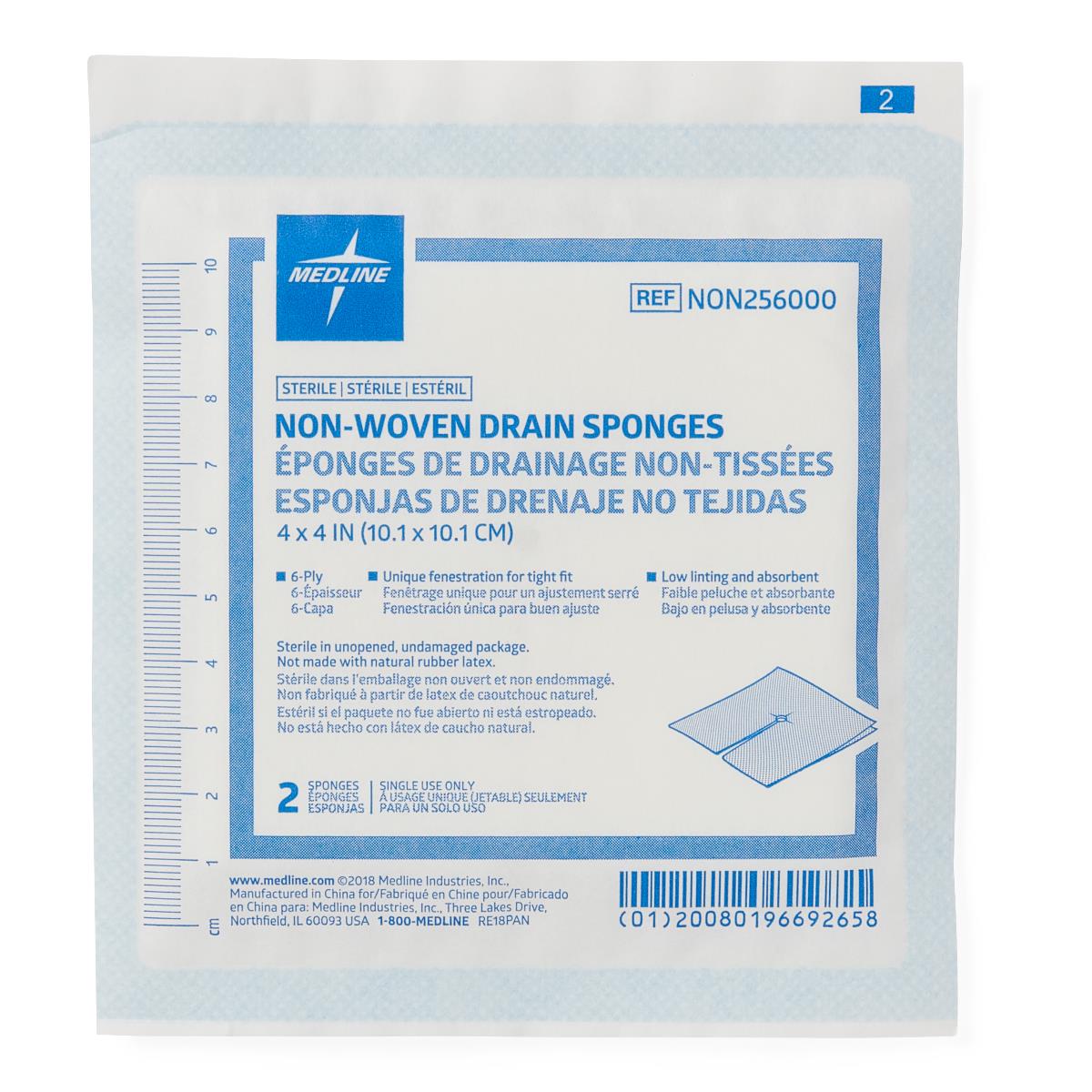 Medline Sterile Nonwoven Gauze Drain Sponges