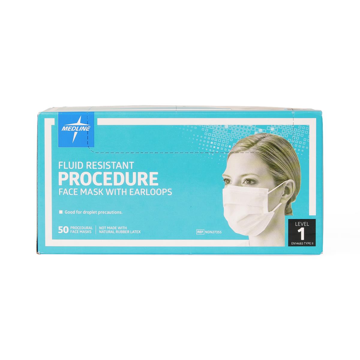Medline ASTM Level 1 White Procedure Face Mask with Ear Loops