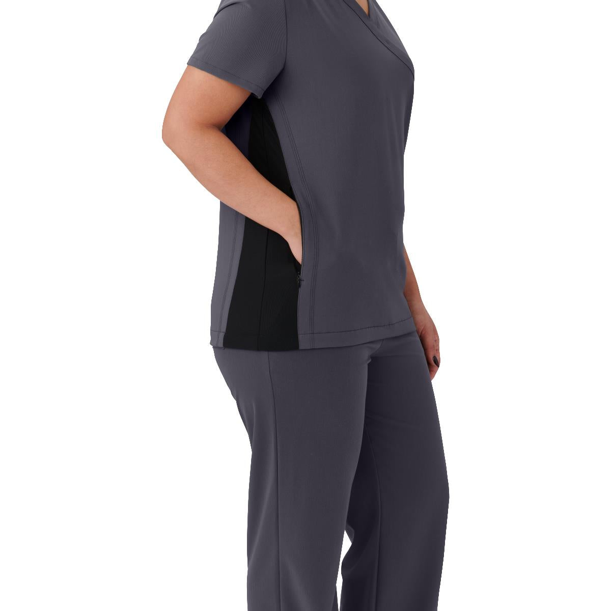 Staten AVE Women's Yoga-Style Scrub Tops with Zipper Pockets (Style 4865)