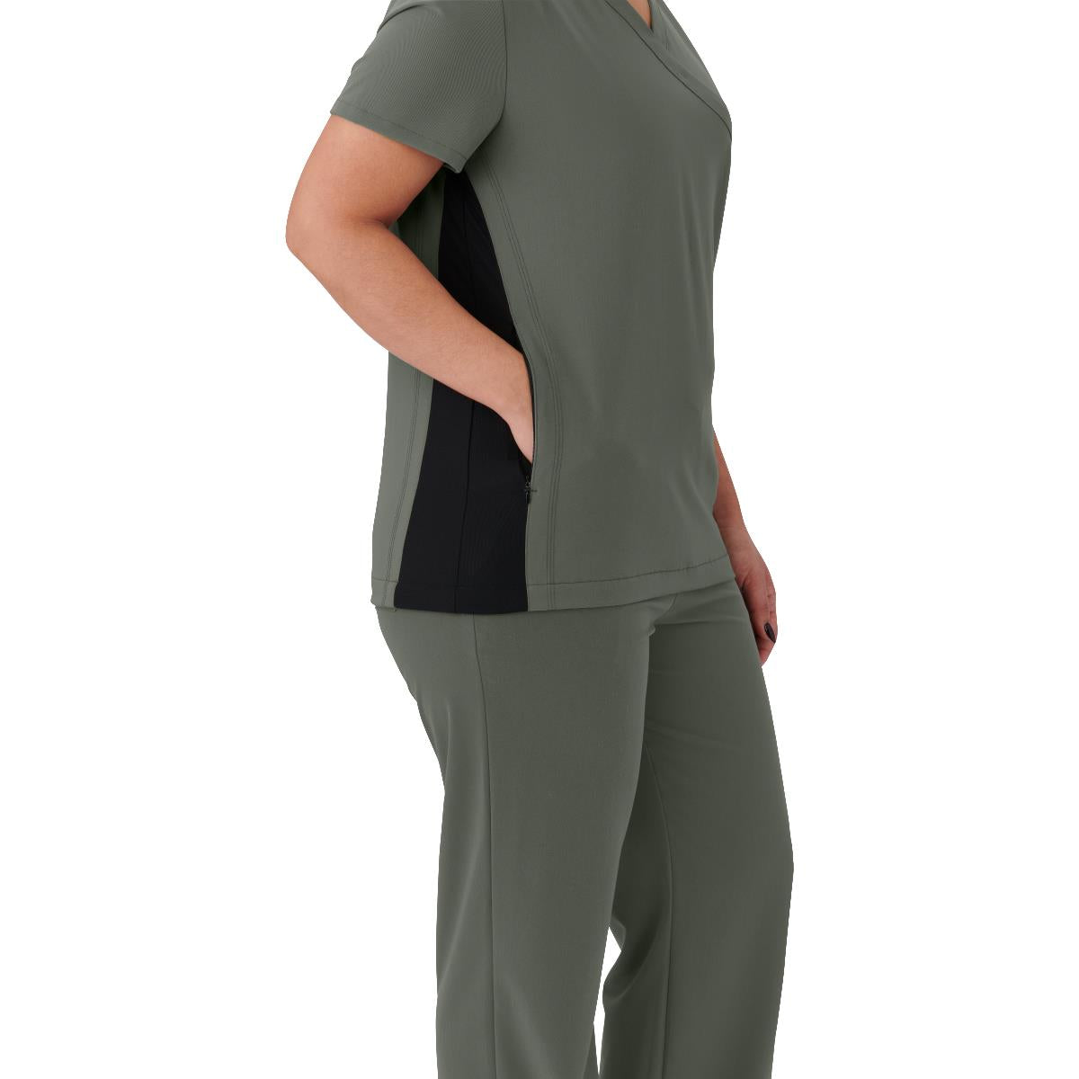 Staten AVE Women's Yoga-Style Scrub Tops with Zipper Pockets (Style 4865)