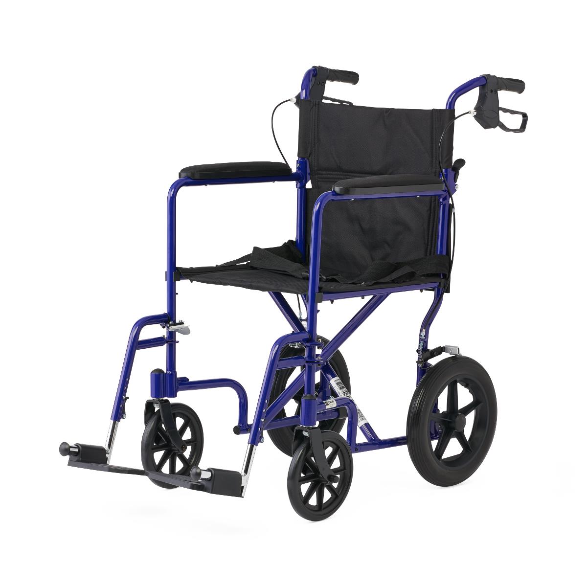 Rear view of the aluminum basic transport chair.
