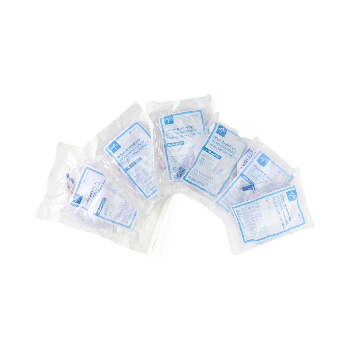 Poche de drainage urinaire avec tour anti-reflux et orifice de drainage à pince métallique (paquet de 20)