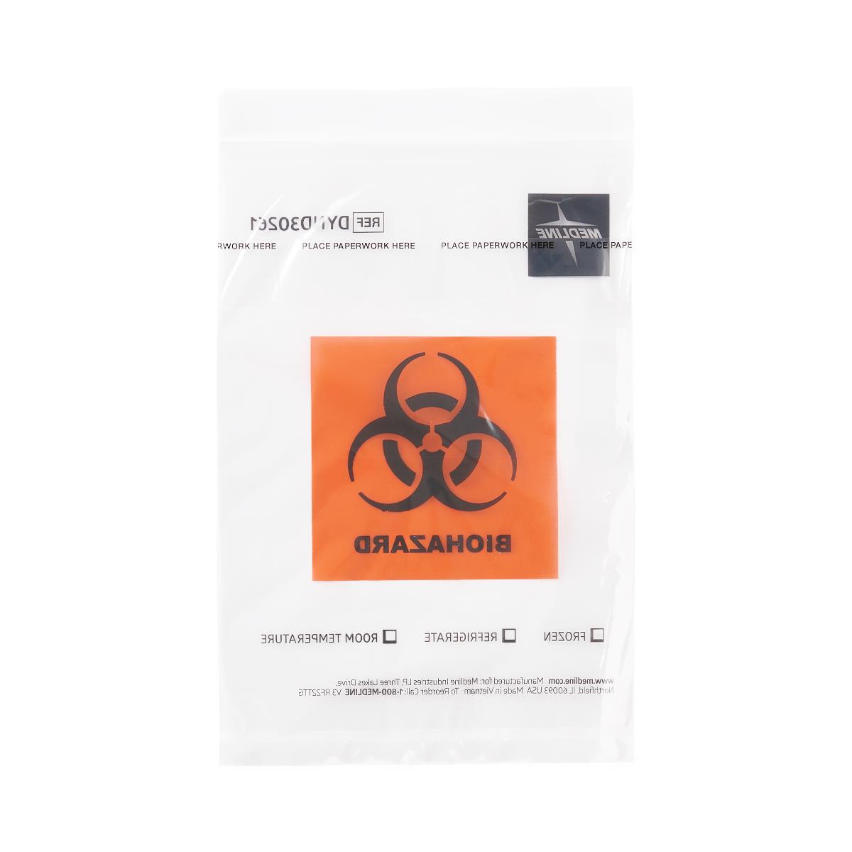Specimen Transport Bag With Document Pouch 6 X 9 Inch Zip Closure Biohazard Symbol / Storage Instructions Nonsterile