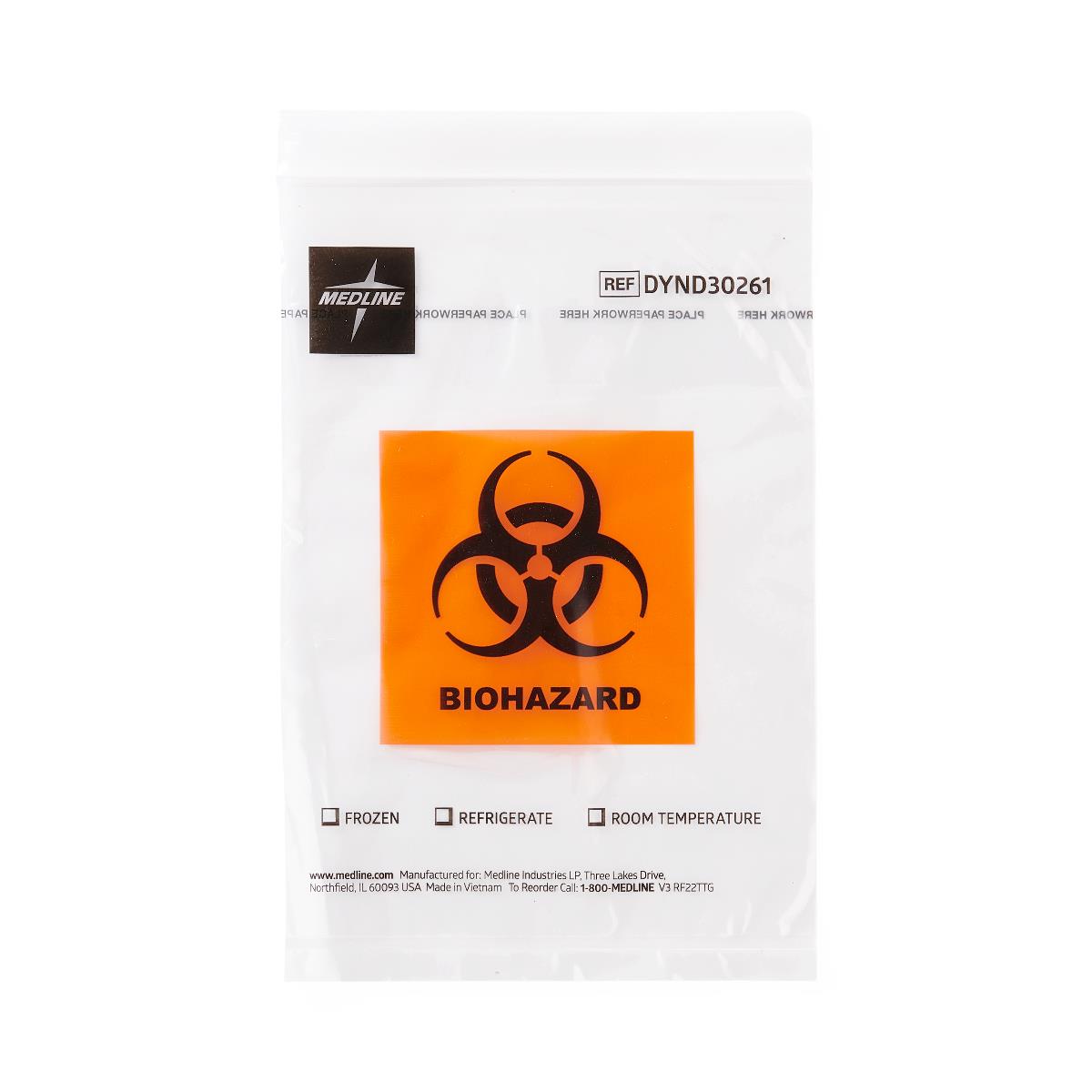 Specimen Transport Bag With Document Pouch 6 X 9 Inch Zip Closure Biohazard Symbol / Storage Instructions Nonsterile