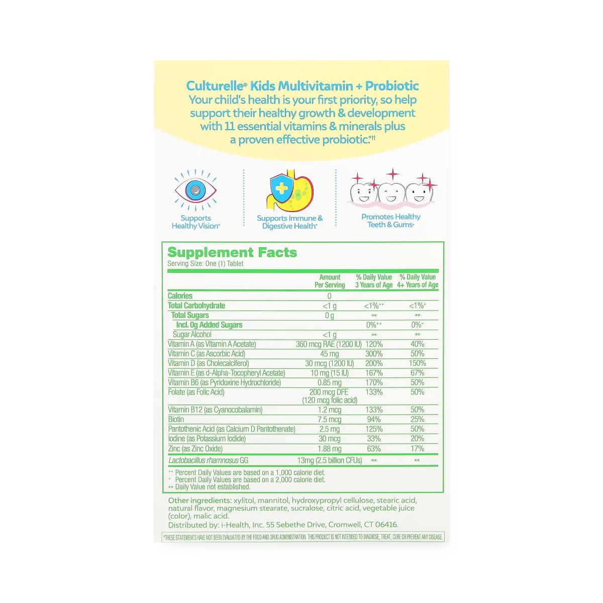 Culturelle Kids Multivitamin + Probiotic Chewable Tablets