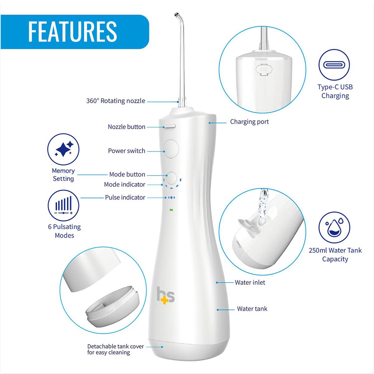 Cordless Water Flosser and Components