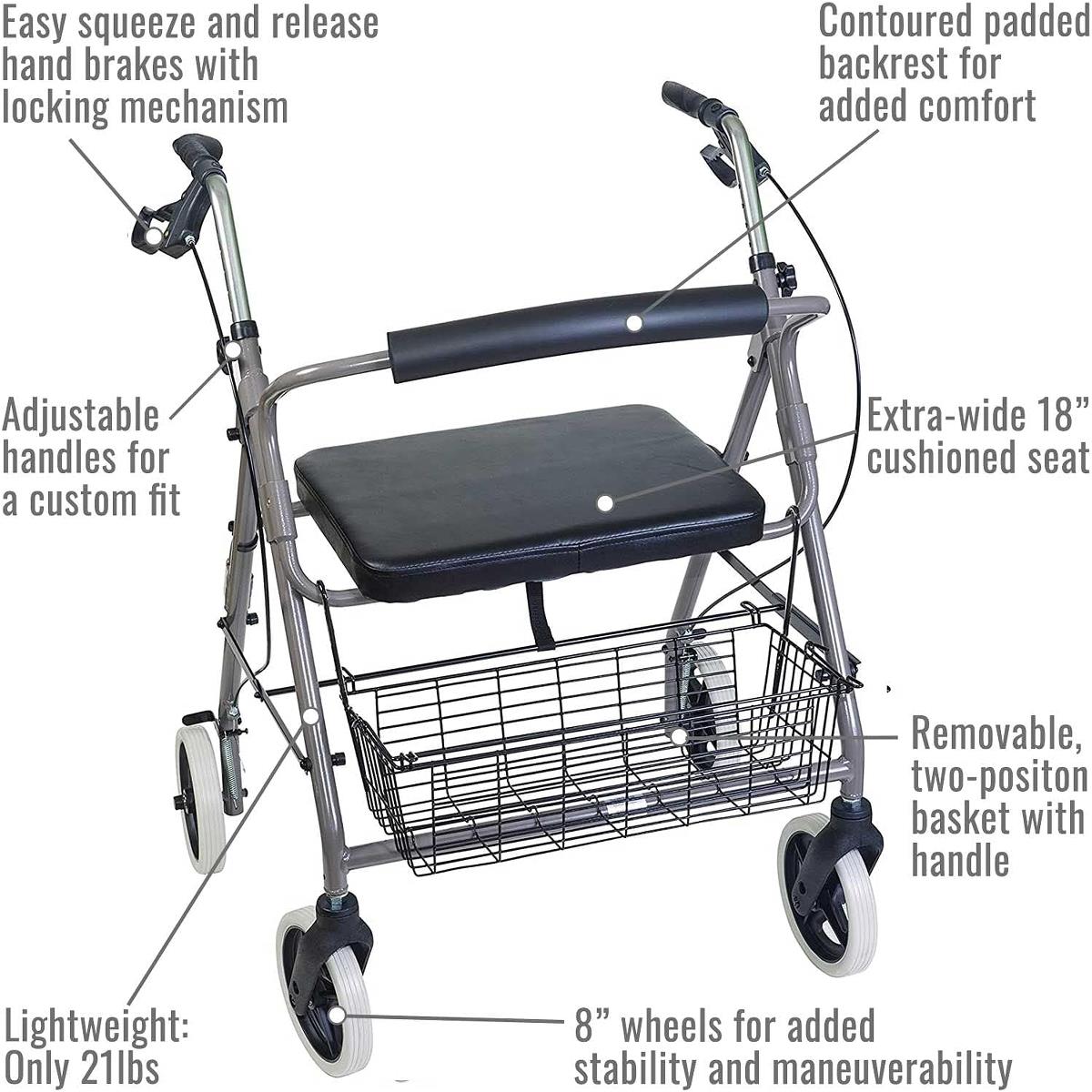 Lightweight Extra-Wide Heavy-Duty Aluminum Rollators