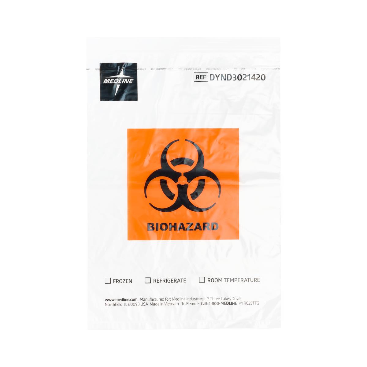 Medline Zip-Style Specimen Bags with Biohazard Symbol