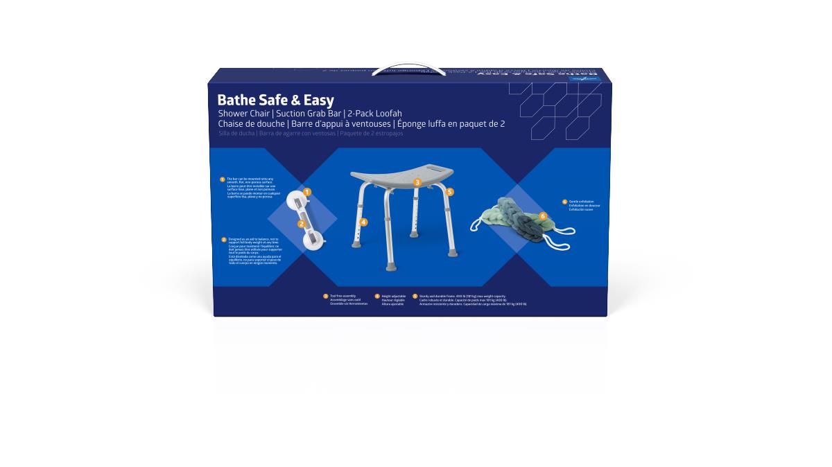 Medline Bathe Safe and Easy Kits for Caregivers with Shower Chair