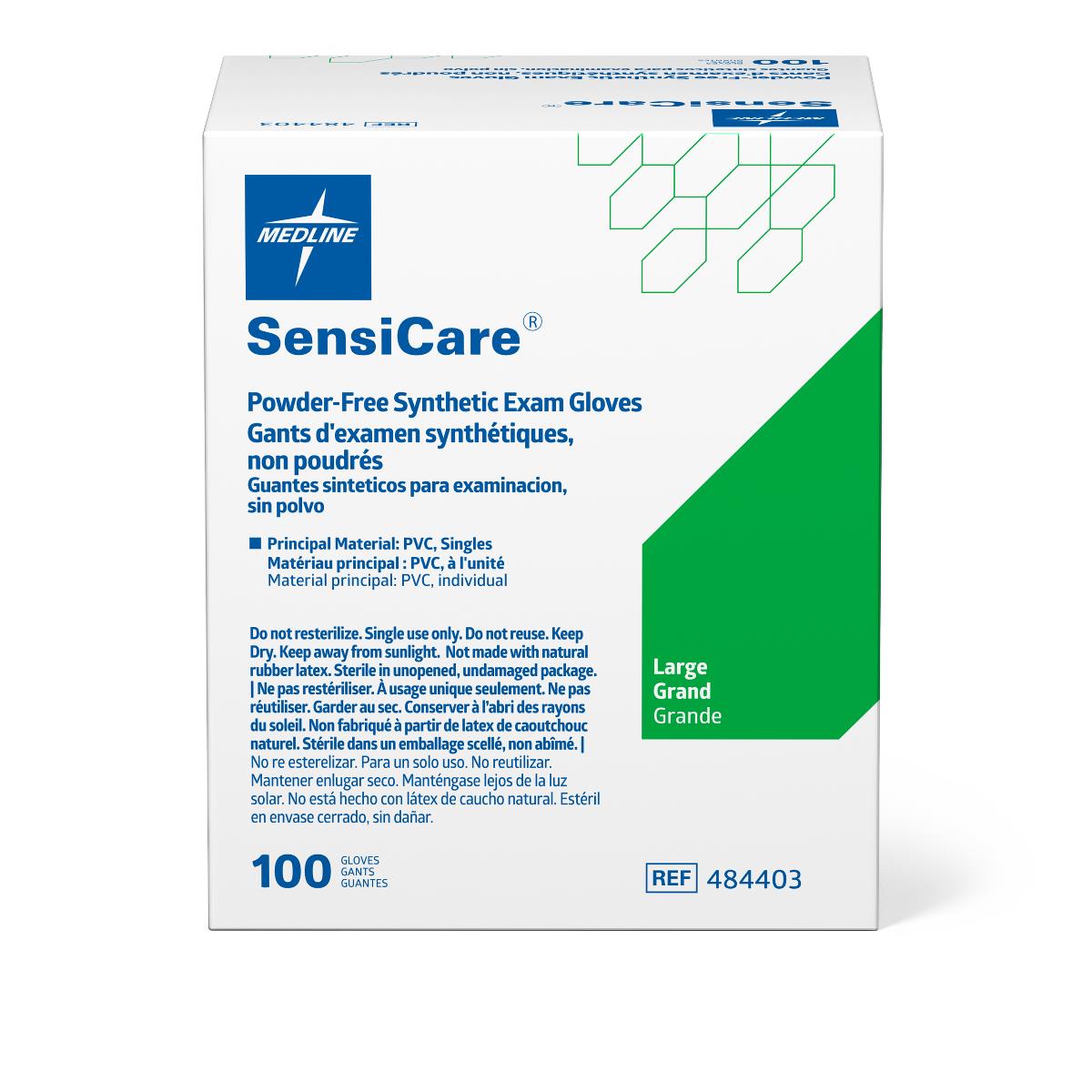 Sensicare powder-free stretch vinyl sterile exam gloves, pair of gloves.