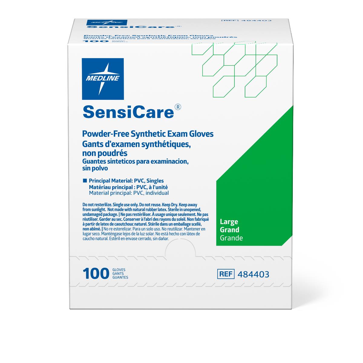 Sensicare powder-free stretch vinyl sterile exam gloves, primary product view.