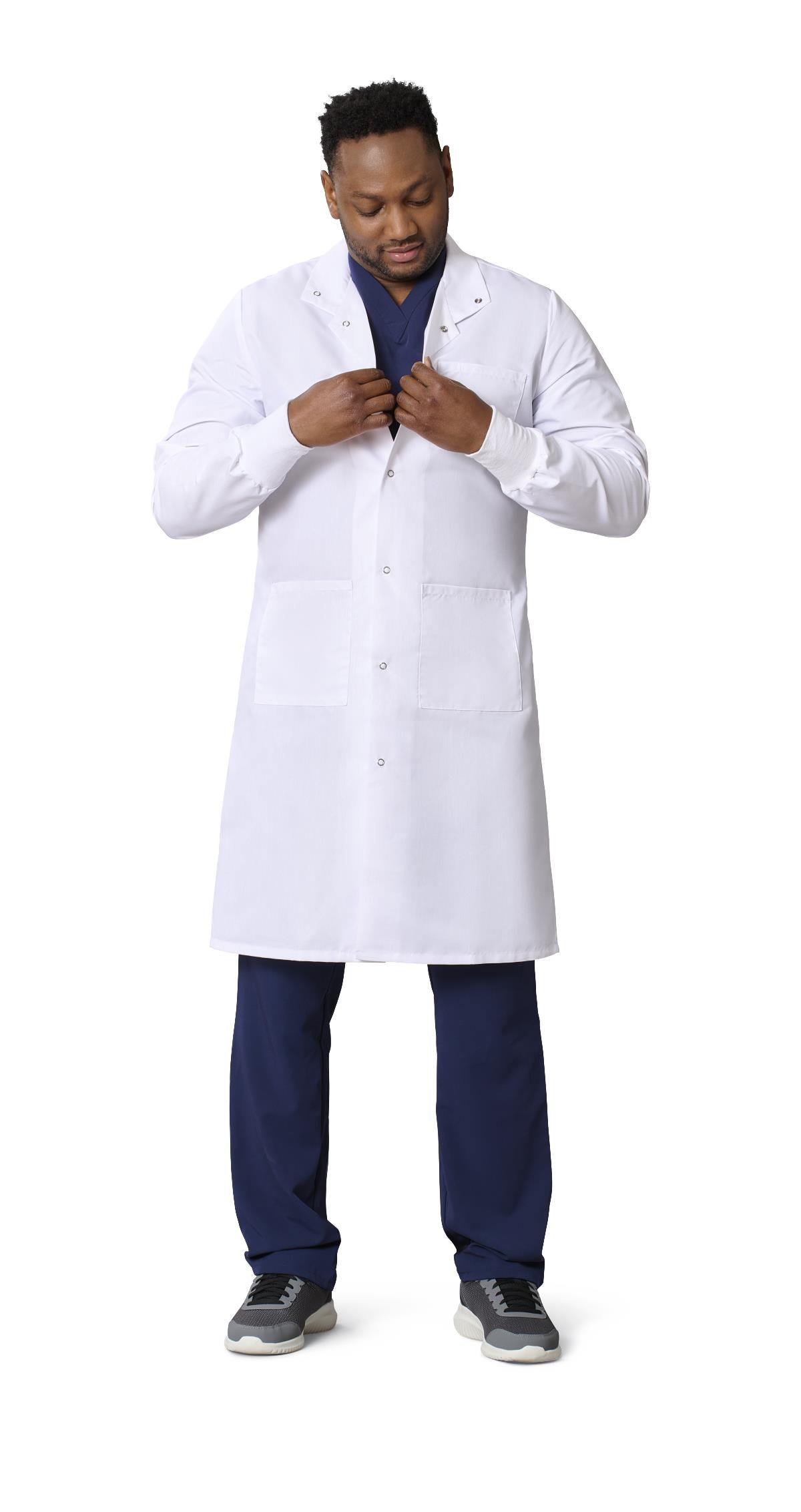 Medline Propel Unisex 4-Pocket Full-Length Lab Coat with Knit Cuffs