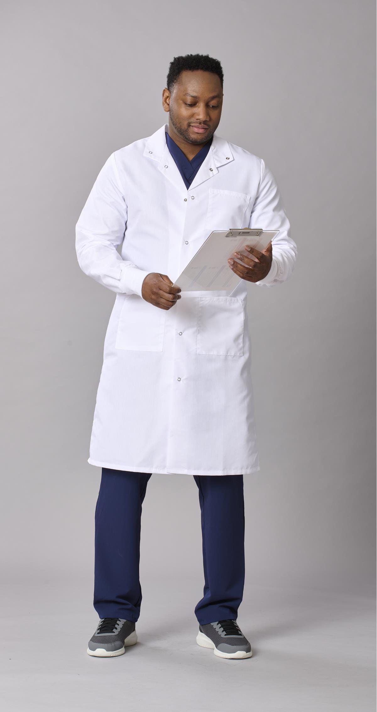 Medline Propel Unisex 4-Pocket Full-Length Lab Coat with Knit Cuffs
