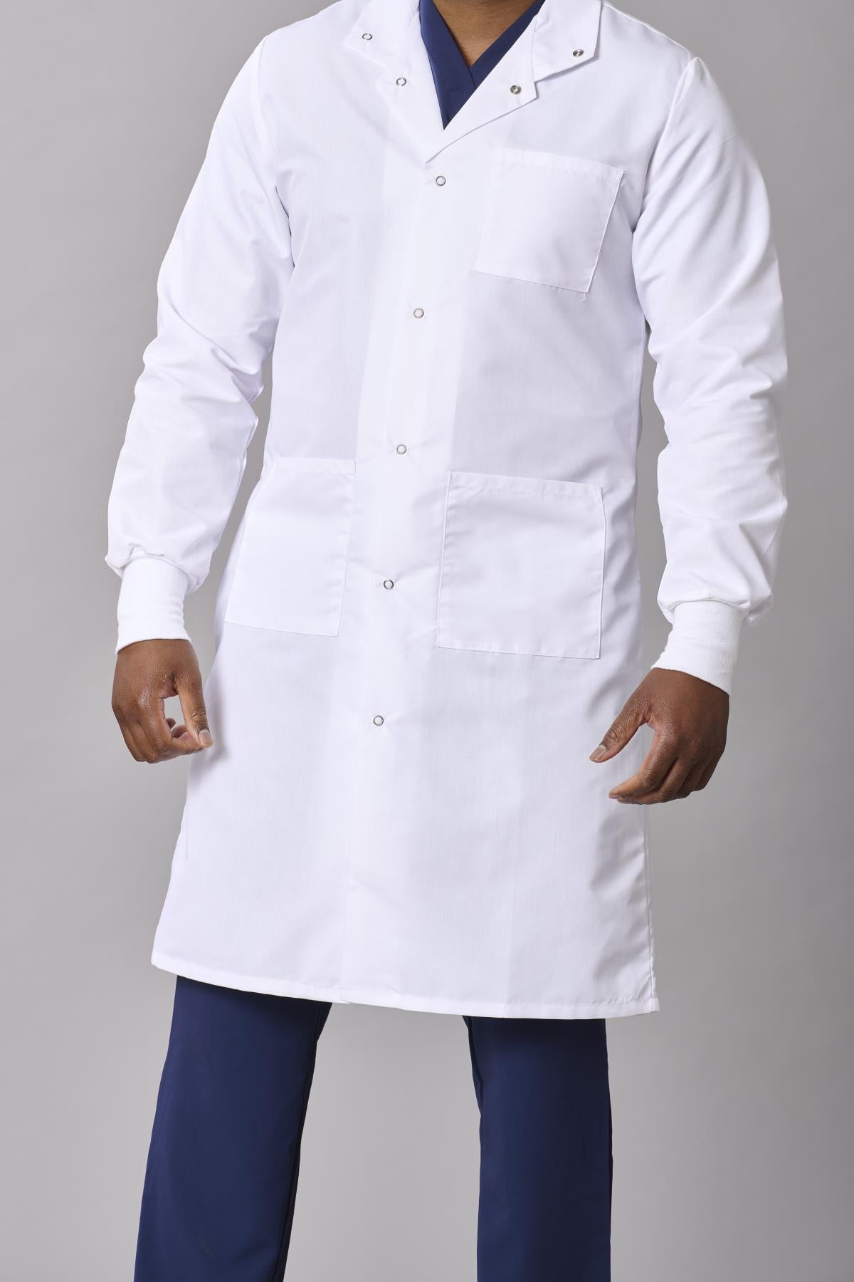 Medline Propel Unisex 4-Pocket Full-Length Lab Coat with Knit Cuffs