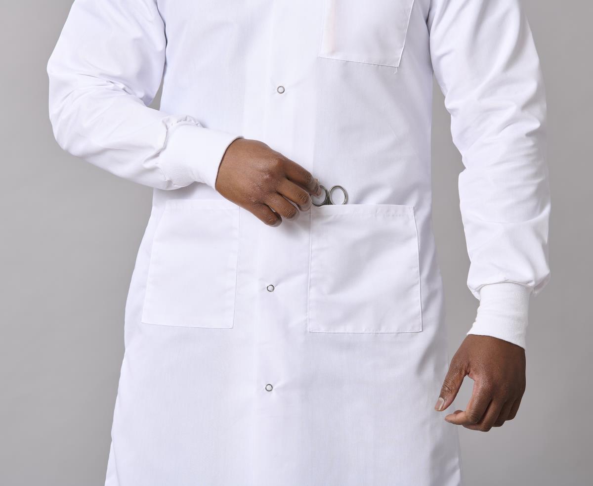 Medline Propel Unisex 4-Pocket Full-Length Lab Coat with Knit Cuffs