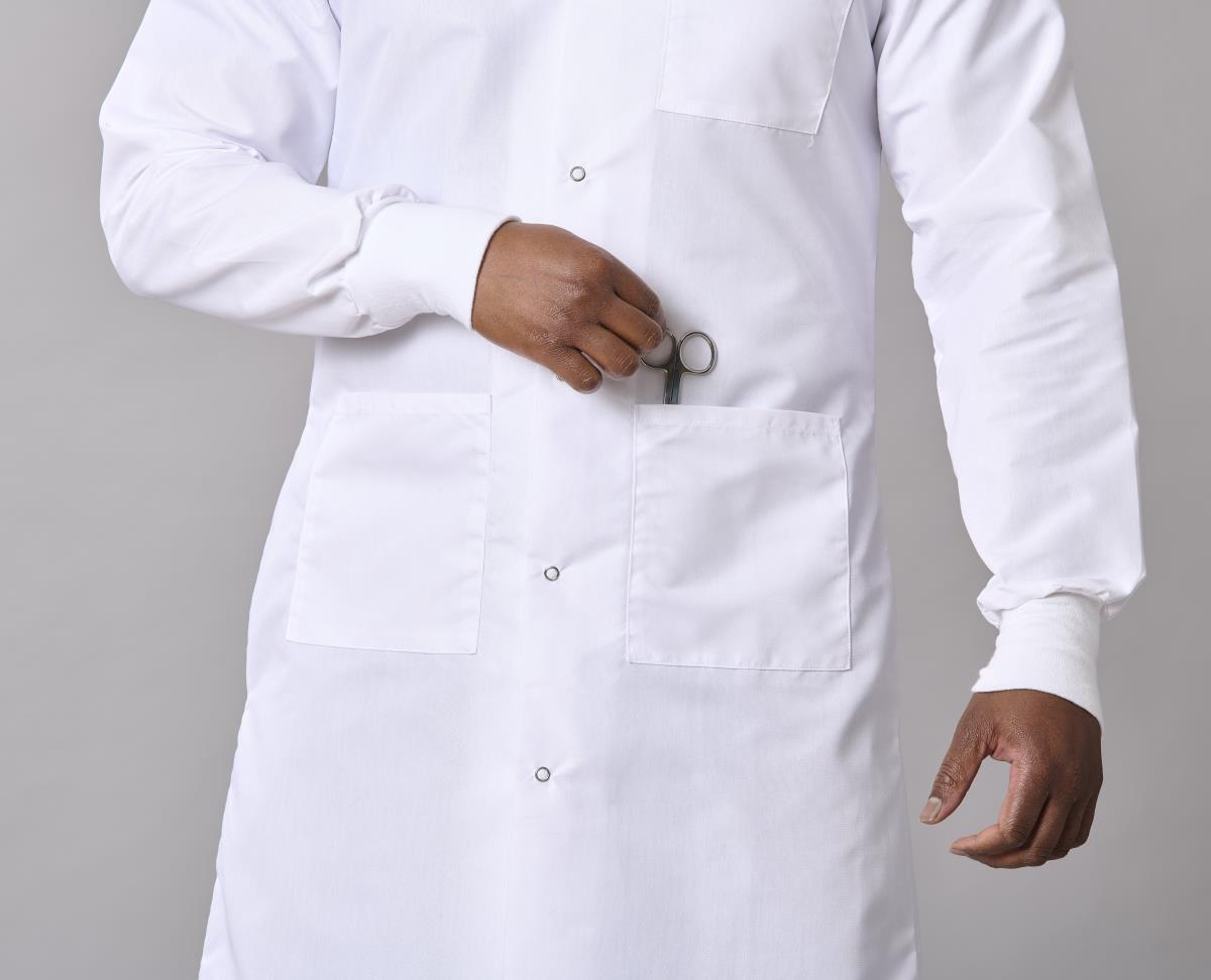 Medline Propel Unisex 4-Pocket Full-Length Lab Coat with Knit Cuffs