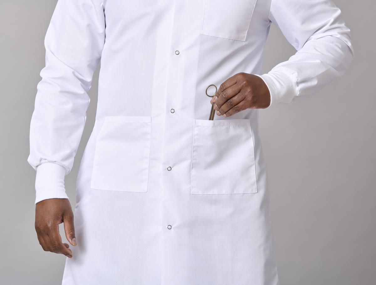 Medline Propel Unisex 4-Pocket Full-Length Lab Coat with Knit Cuffs