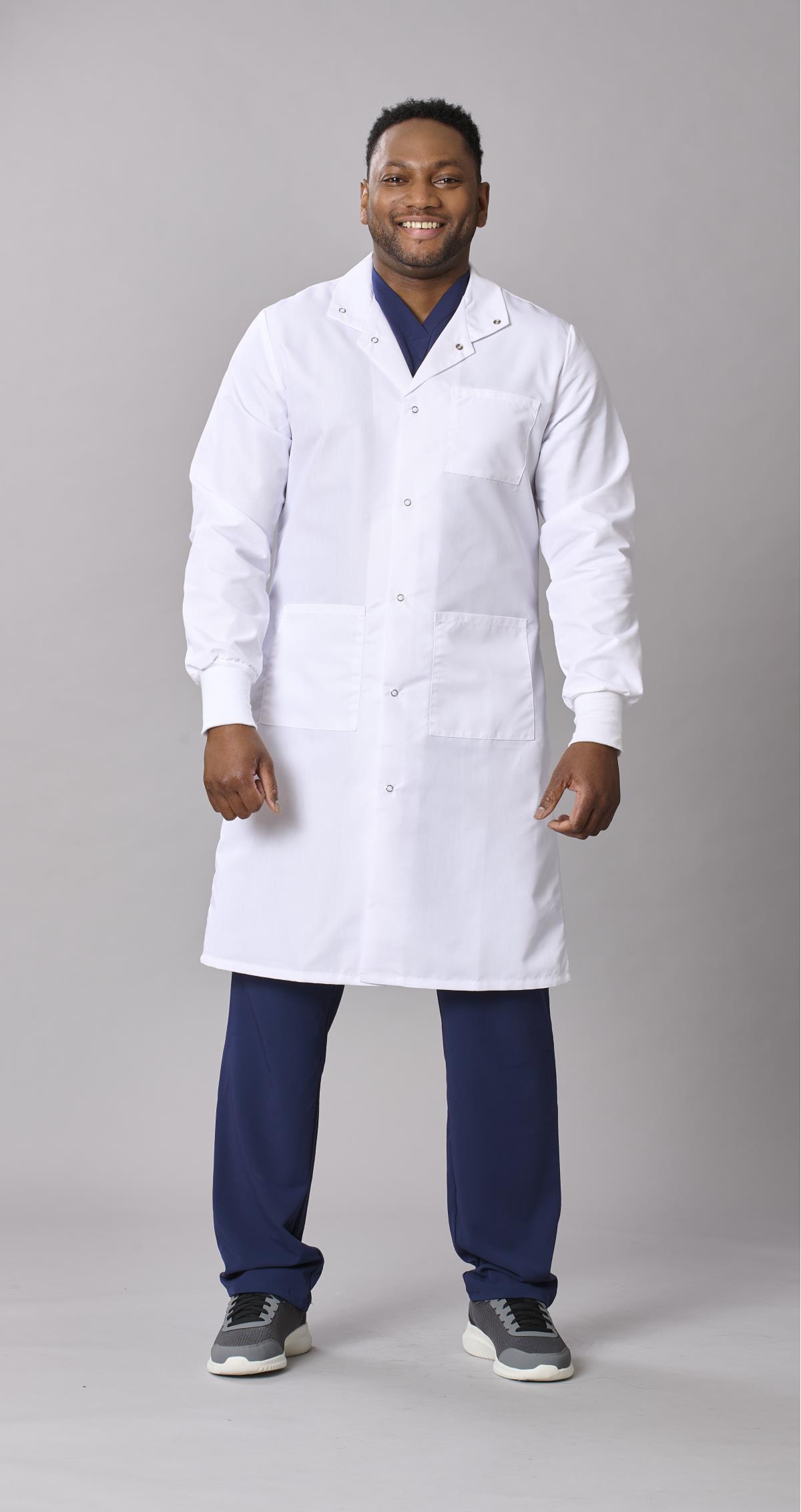 Medline Propel Unisex 4-Pocket Full-Length Lab Coat with Knit Cuffs