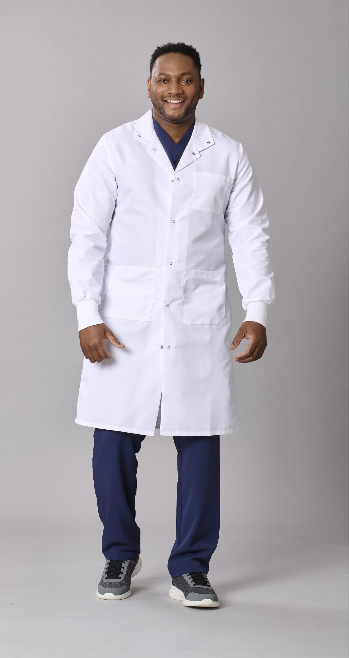 Medline Propel Unisex 4-Pocket Full-Length Lab Coat with Knit Cuffs