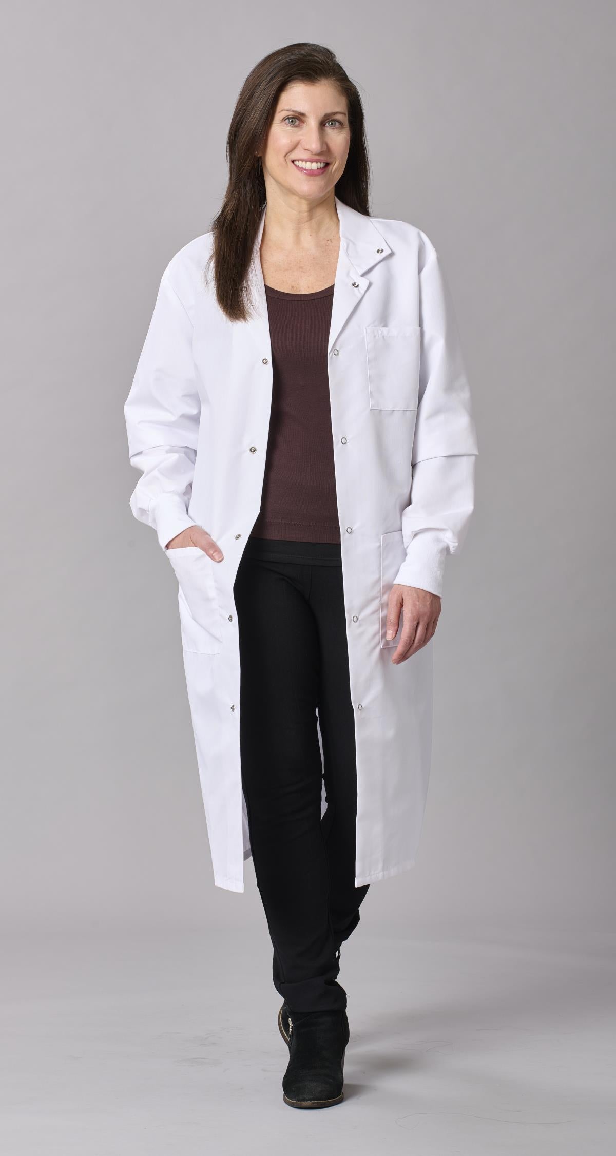 Medline Propel Unisex 4-Pocket Full-Length Lab Coat with Knit Cuffs