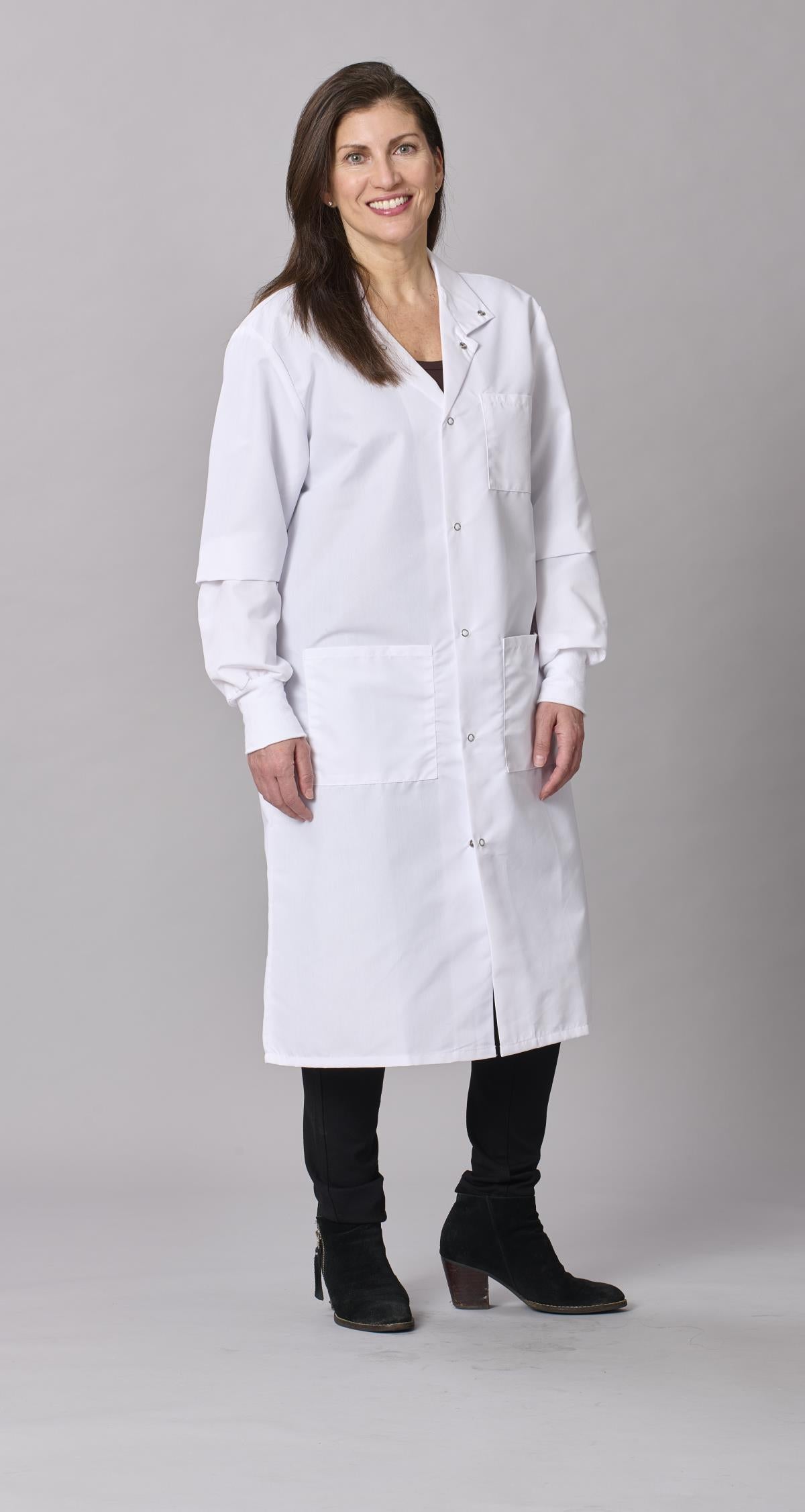 Medline Propel Unisex 4-Pocket Full-Length Lab Coat with Knit Cuffs