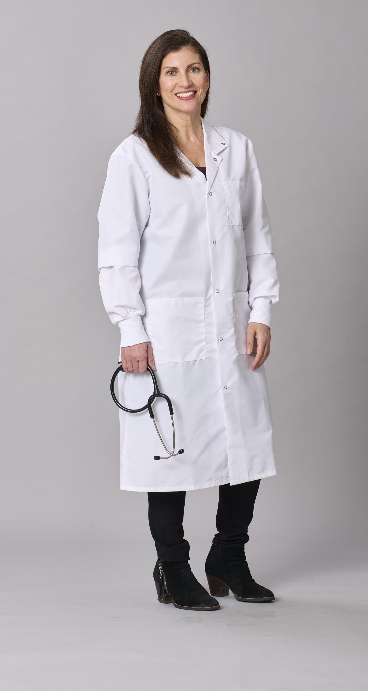 Medline Propel Unisex 4-Pocket Full-Length Lab Coat with Knit Cuffs