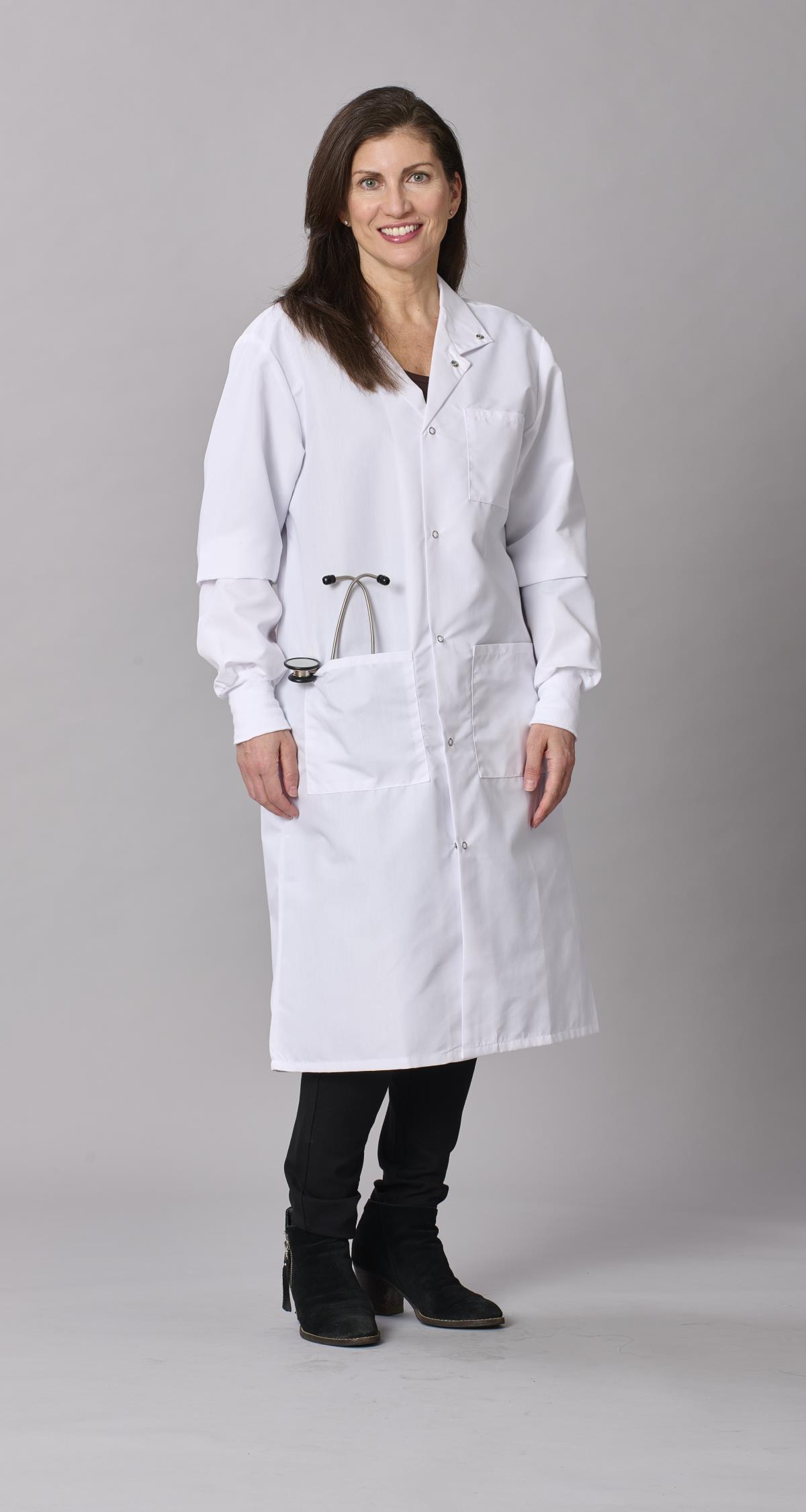 Medline Propel Unisex 4-Pocket Full-Length Lab Coat with Knit Cuffs