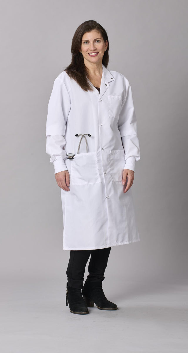 Medline Propel Unisex 4-pocket Full-length Lab Coat With Knit Cuffs - BeHope
