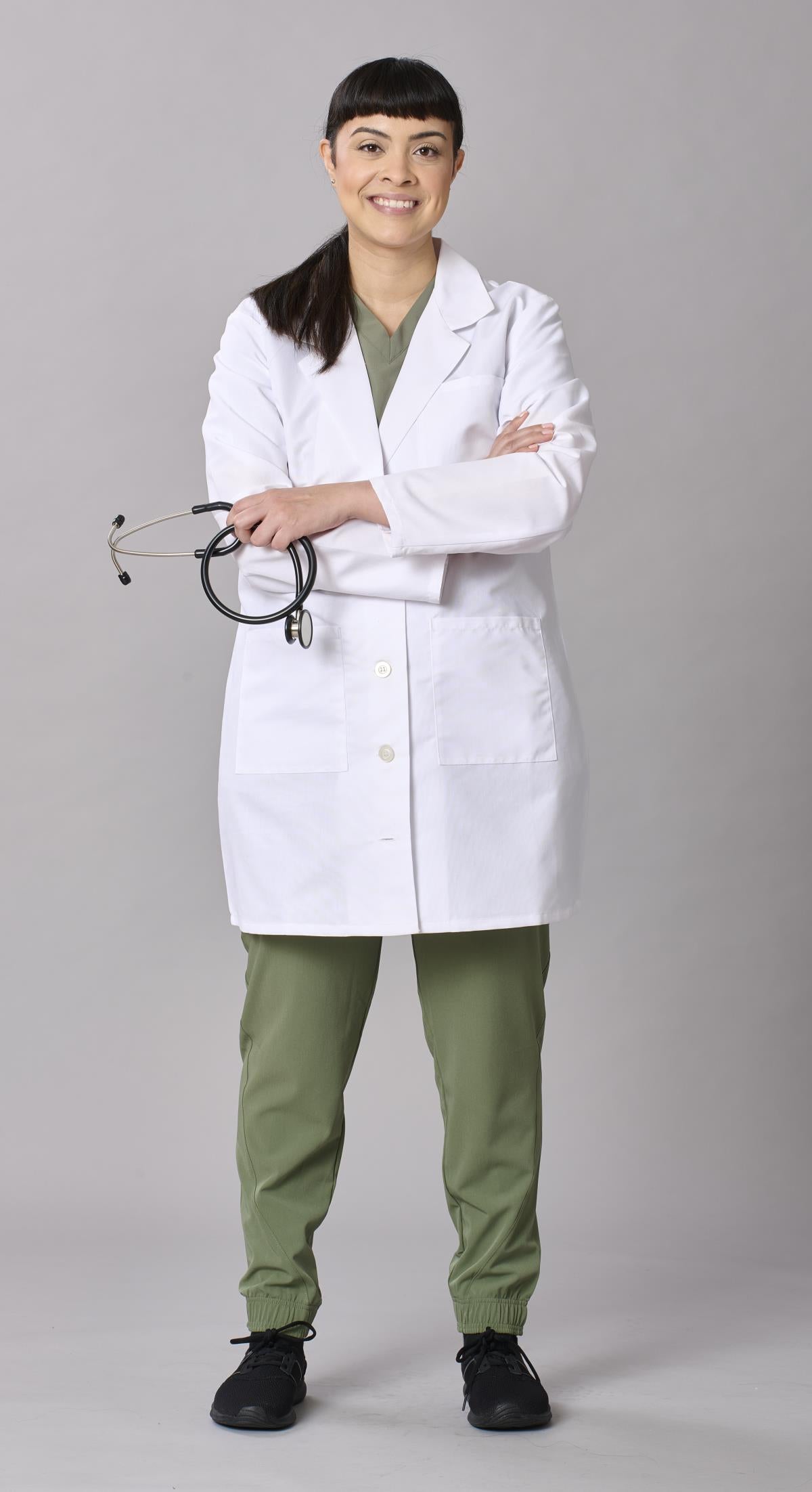 Medline Propel Women's 4-Pocket Staff-Length Lab Coats