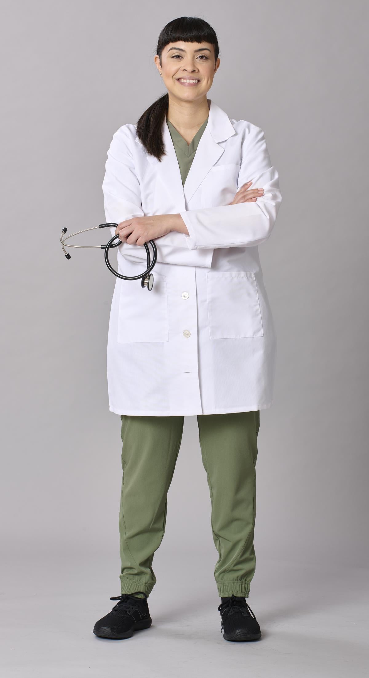 Medline Propel Women's 4-Pocket Staff-Length Lab Coats