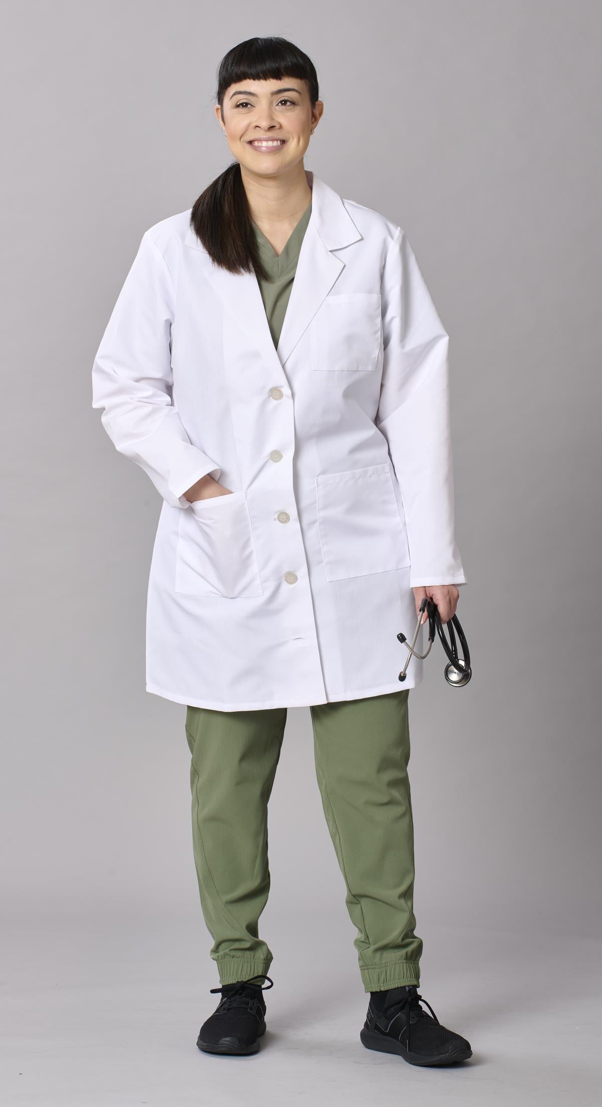 Medline Propel Women's 4-Pocket Staff-Length Lab Coats