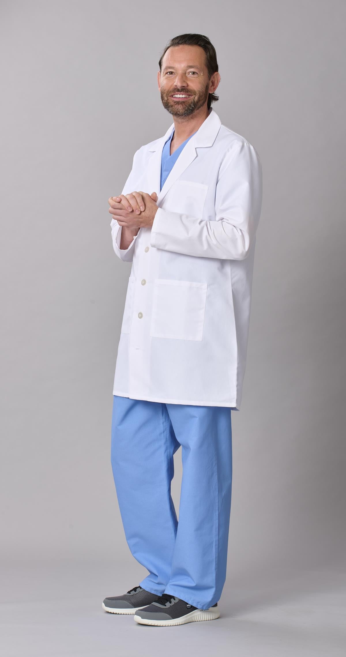 Medline Propel Men's 4-Pocket Staff-Length Lab Coats