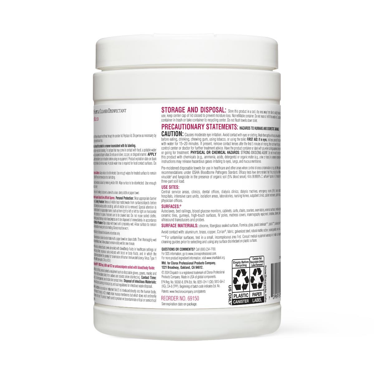 Dispatch Hospital Cleaner Disinfectant Towels with Bleach