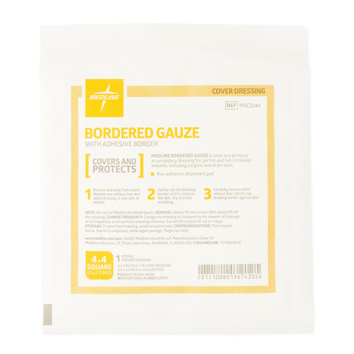 Medline Bordered Gauze Adhesive Island Wound Dressing, product in use.