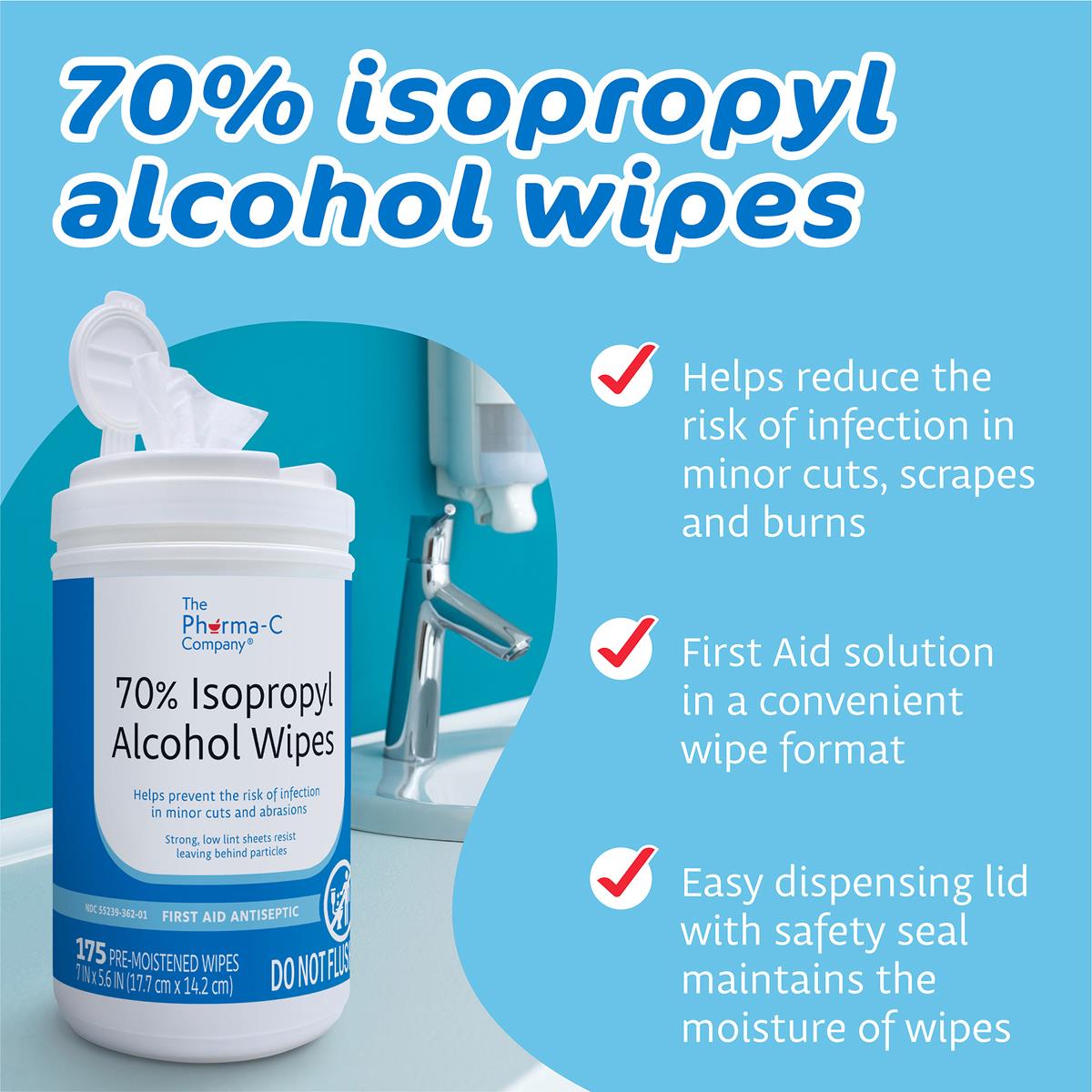 The Pharma-C Company 70% Isopropyl Alcohol First Aid Antiseptic Wipes, Value Size