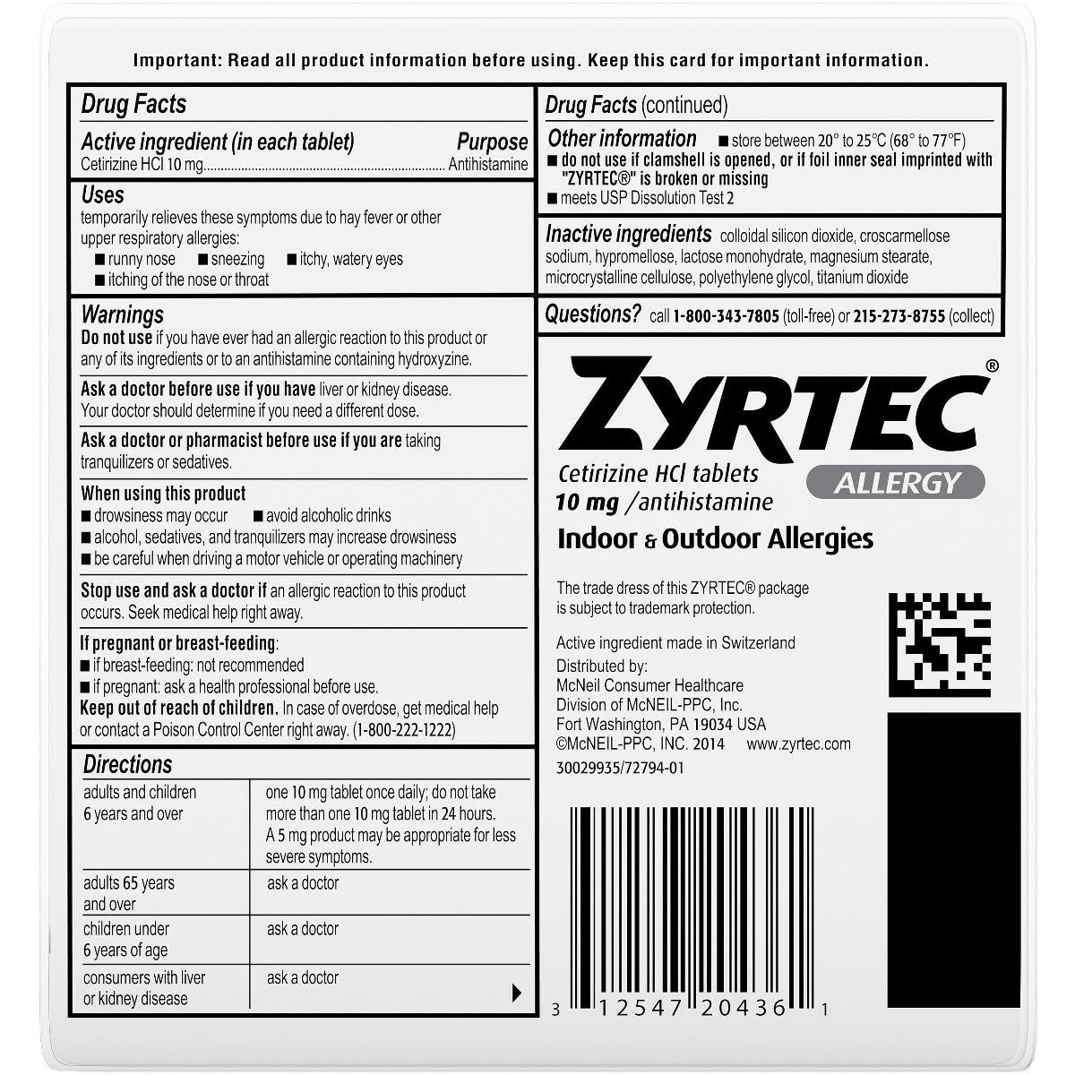 Zyrtec 24-hour Allergy-relief Medication - BeHope