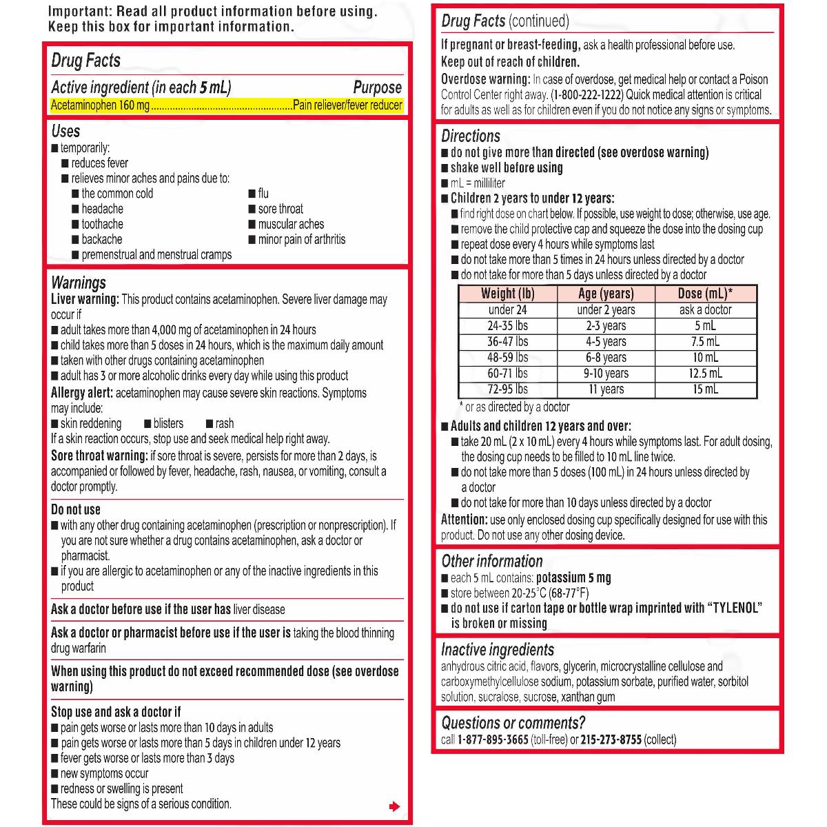 Tylenol Children's Plus Adults Dye-free Pain Plus Fever Relief Liquid - BeHope