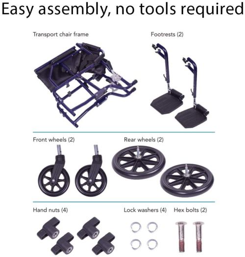 Transport Chair 19 Steel Metallic Blue Folding - BeHope