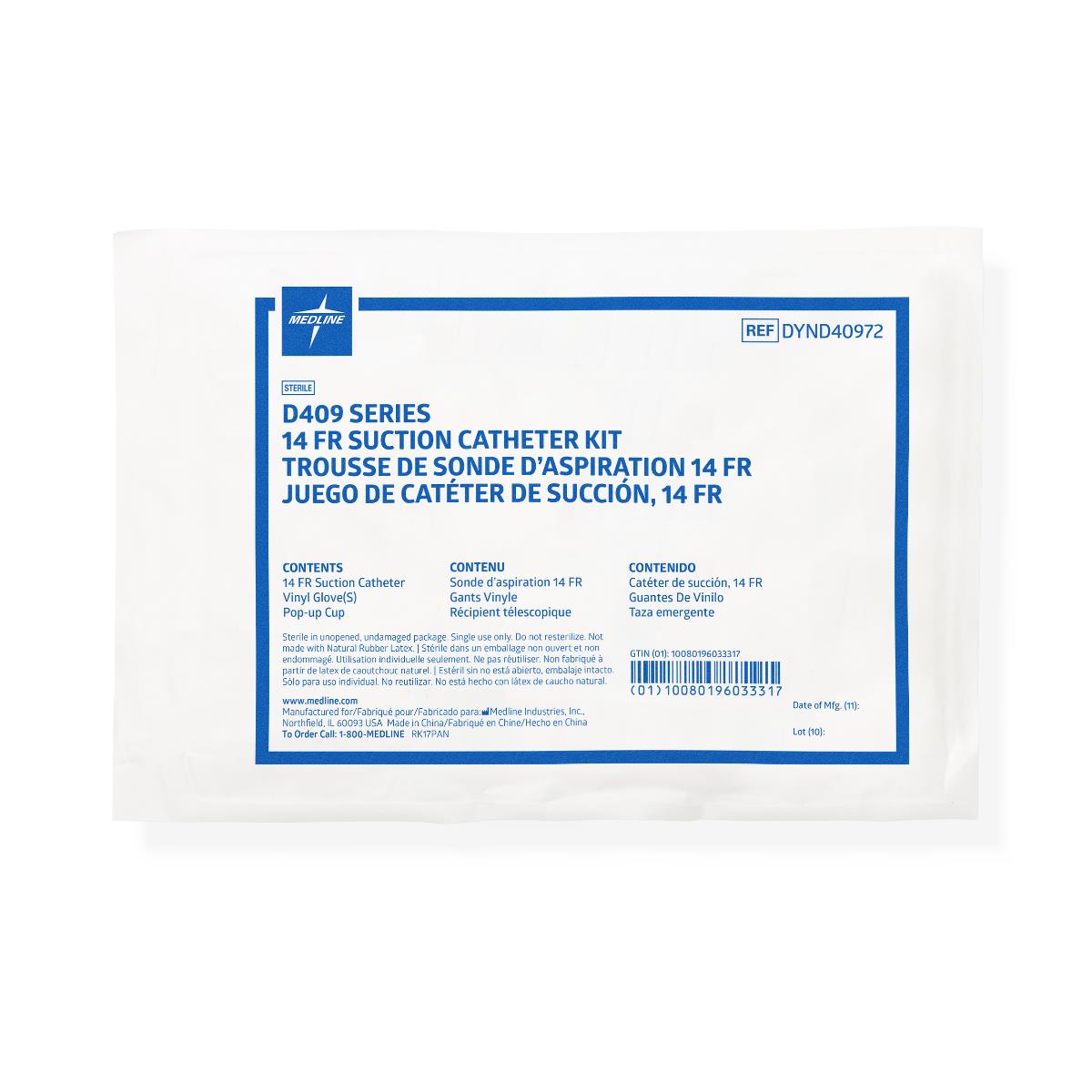 Close-up of Medline Open Suction Catheter Kit components