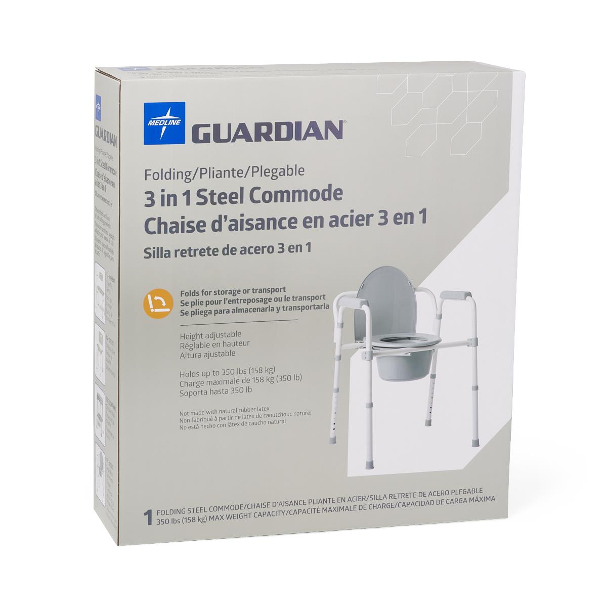 Medline Standard Steel Commode, detail of the hygienic, easy-to-clean surfaces.