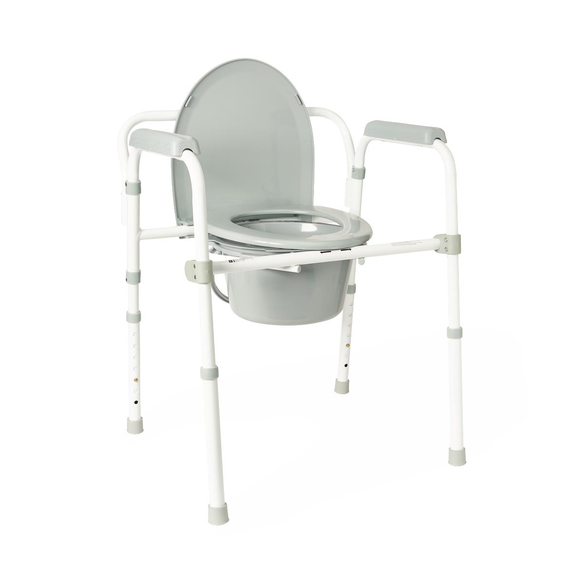 Medline Standard Steel Commode, close-up of commode bucket and lid.