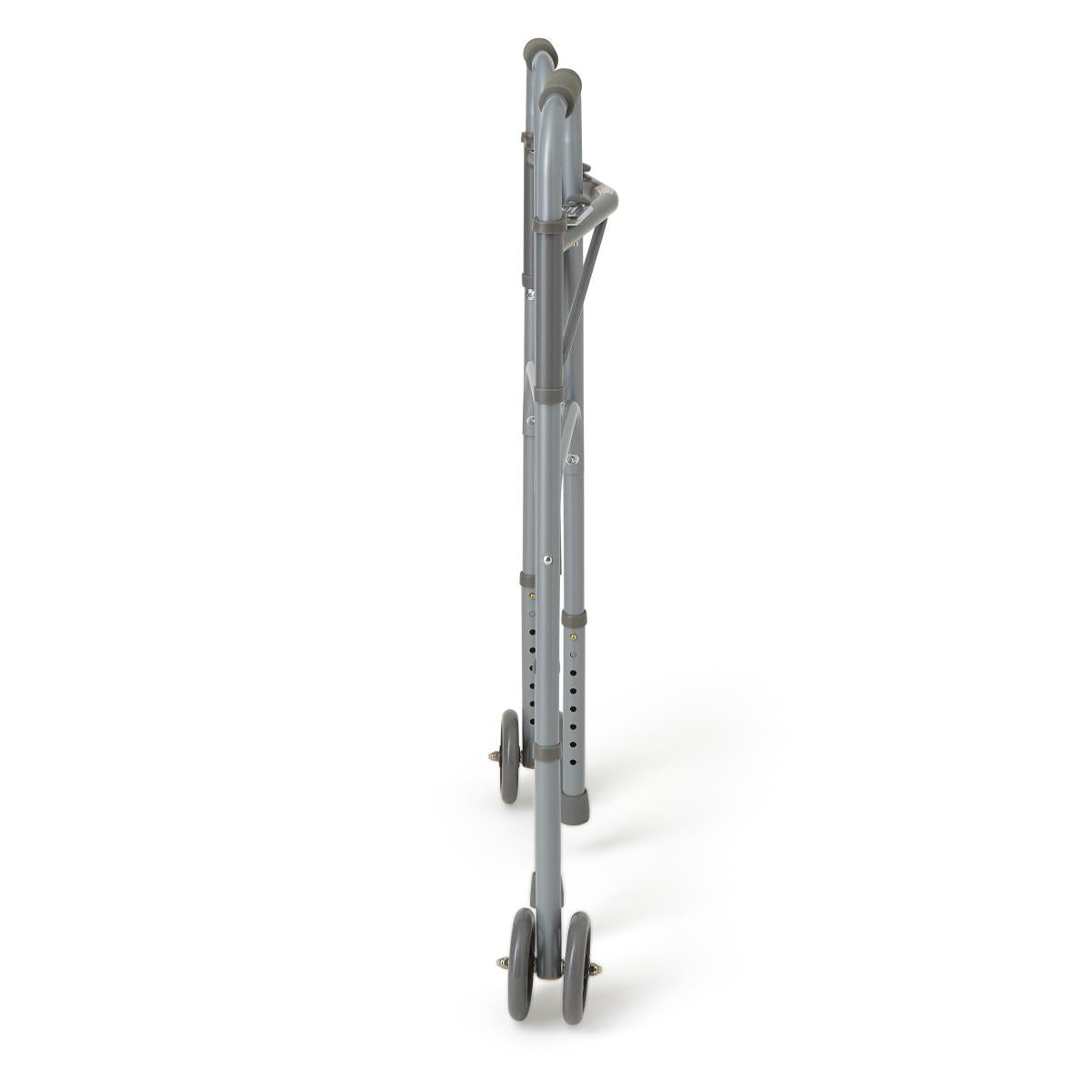 Medline Guardian bariatric folding walker with wheels, close-up of wheels.