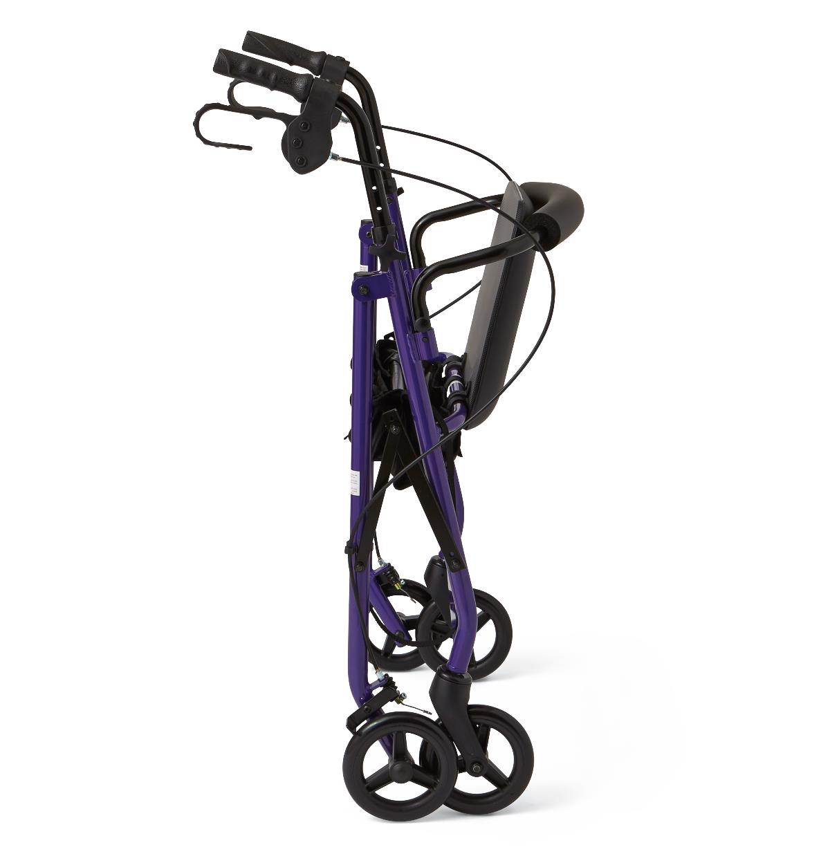 Medline Junior Rollator with 6-inch wheels, folded for storage or transport.