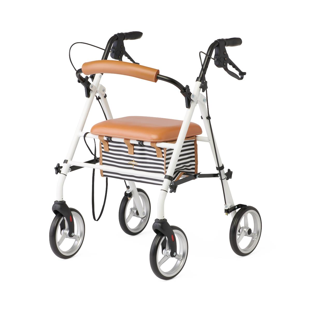 Medline Basic Steel Rollator with Microban, side view, showing wheels and seat.