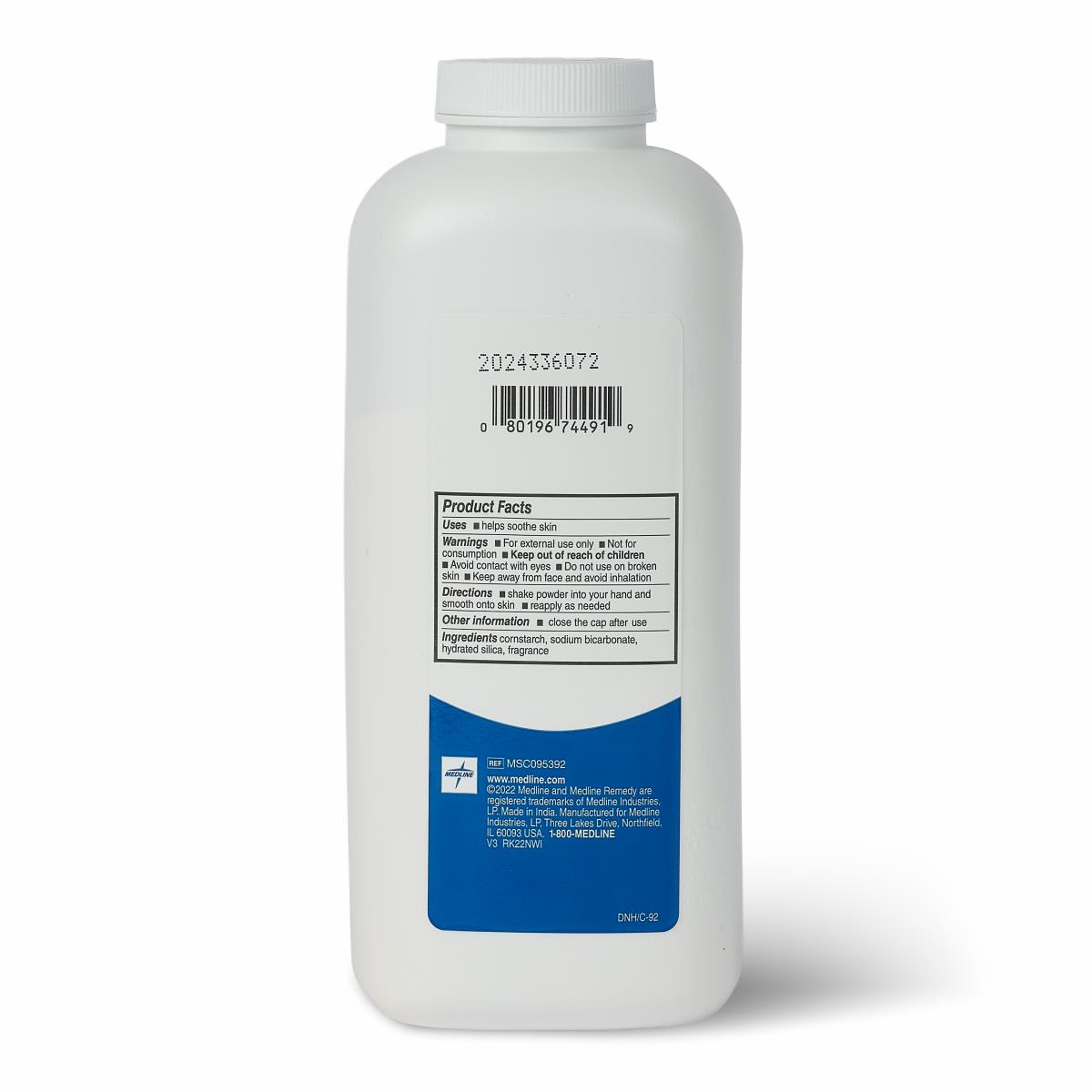 Medline Remedy Essentials Cornstarch Powder, secondary view, possibly a close-up or alternate angle.