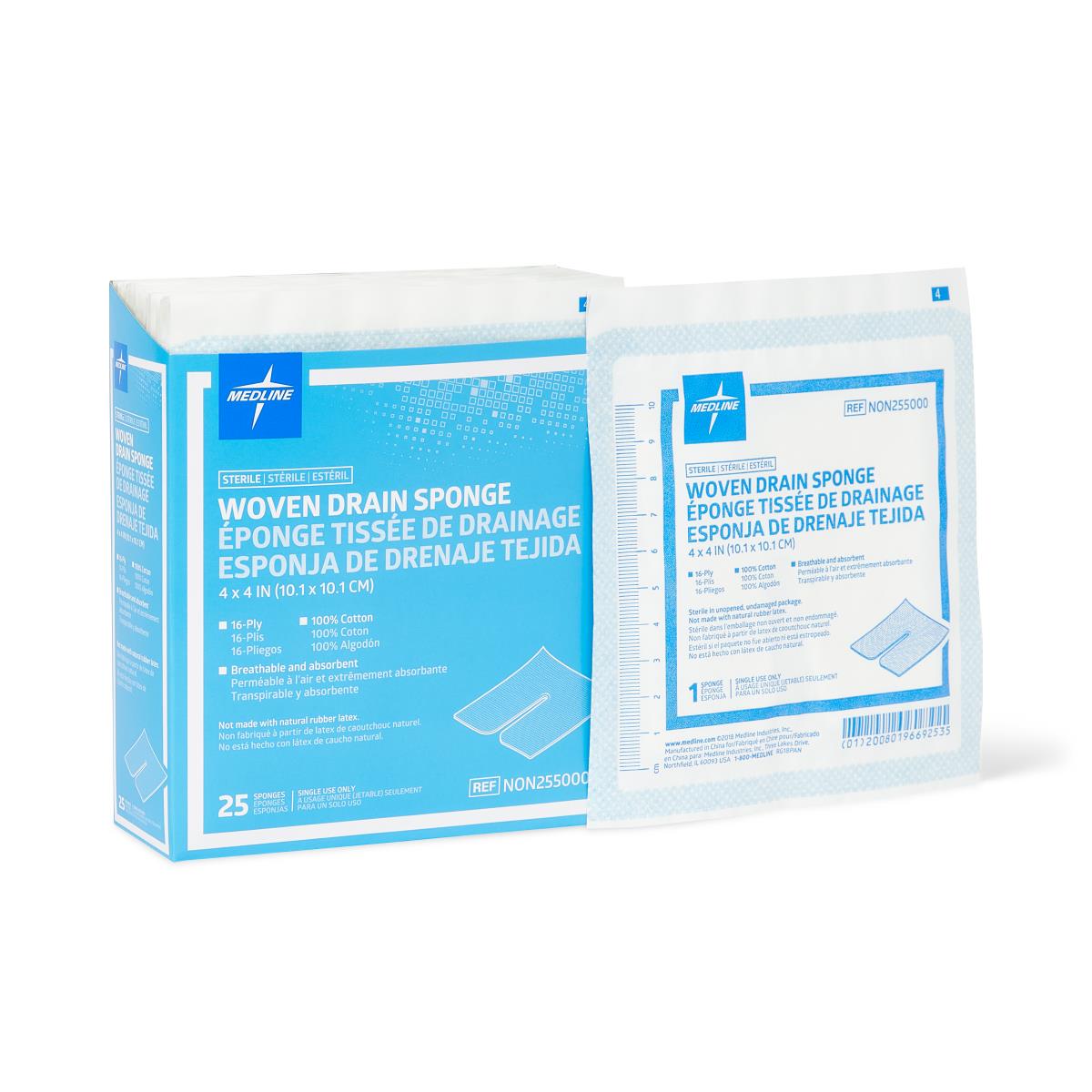 Medline Sterile 100% Cotton Drain Sponge - BeHope