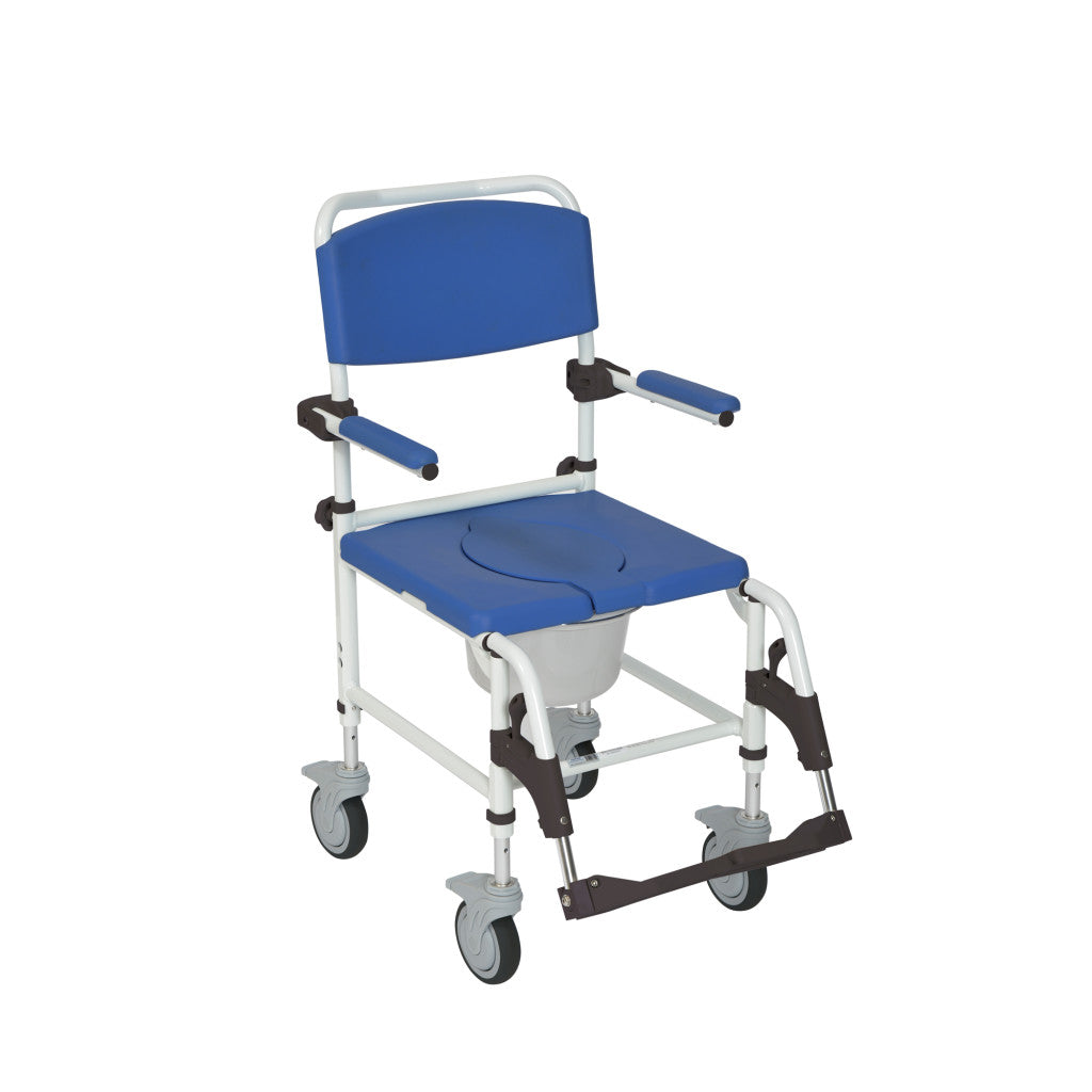 Aluminum Rehab Shower Commode Chair with Four Rear-locking Casters -BeHope