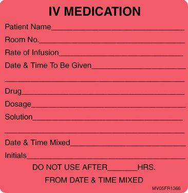 Pre-Printed Label MedVision® Anesthesia Label Fluorescent Red Paper IV Medication Added Black Syringe Label 2-7/16 X 2-1/2 Inch - BeHope