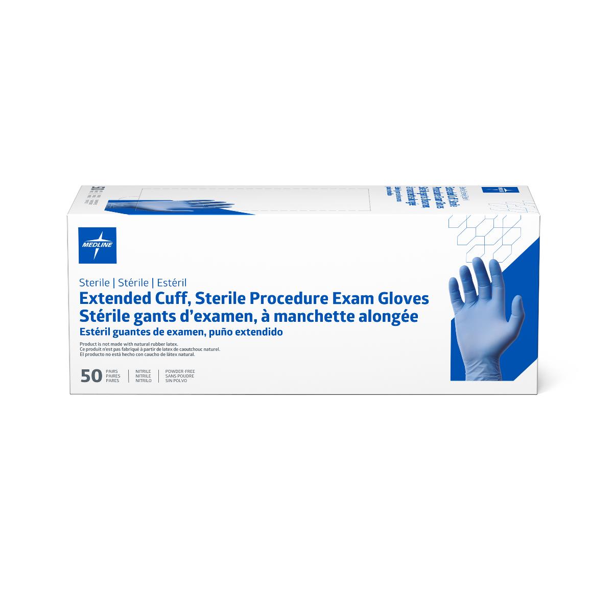 Medline Sterile Extended Cuff Nitrile Exam Gloves - BeHope