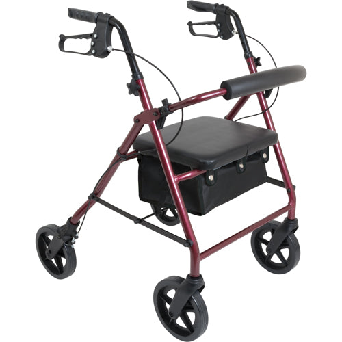 Deluxe Aluminum Rollator 8 Wheels Burgundy - BeHope